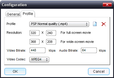 adjust profile parameters in Ideal DVD to PSP Converter